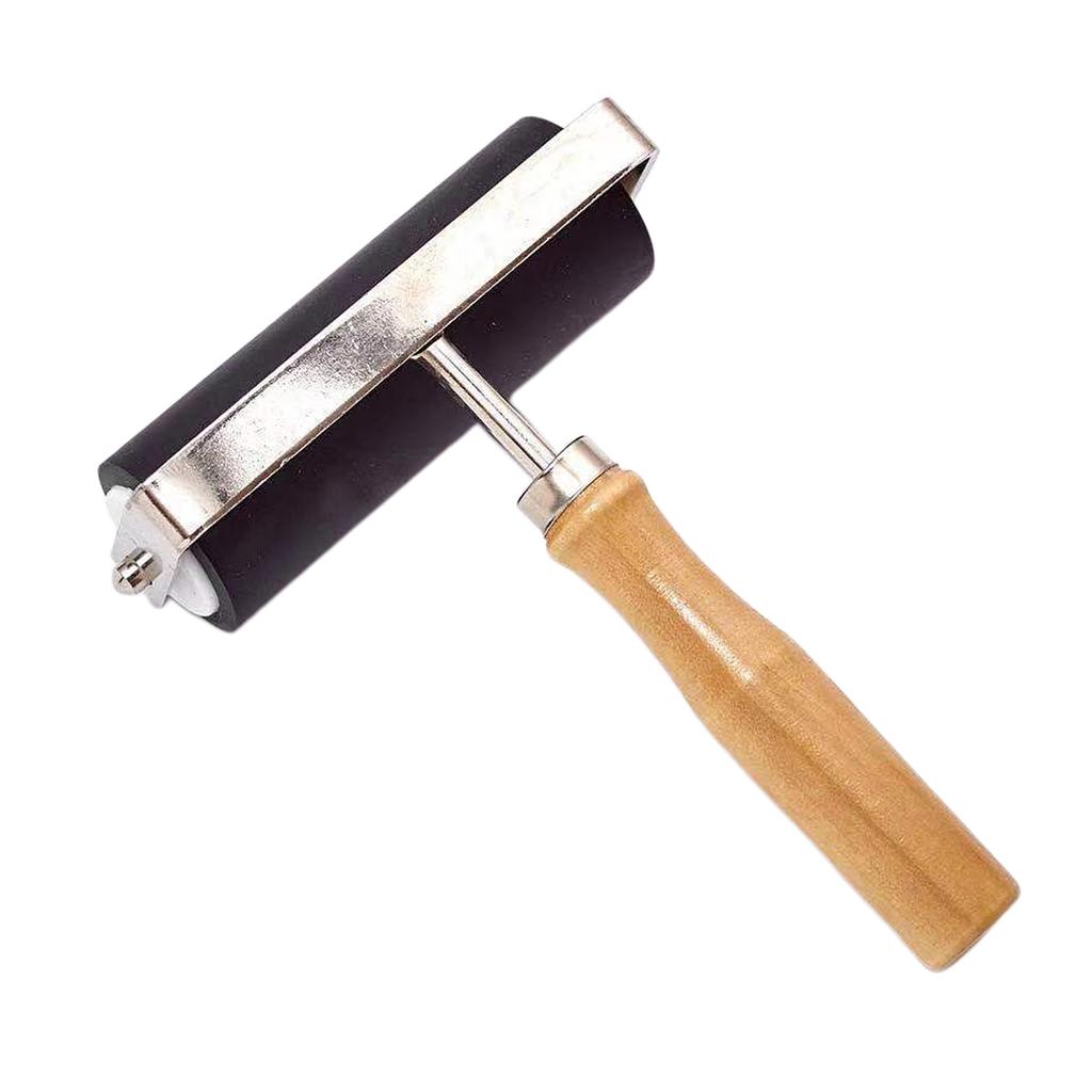 3.94inch Deluxe Rubber Roller Wood Handle Non-Slip Glue Brayer for Print Stamping Printmaking Wallpaper Arts Crafts Tool