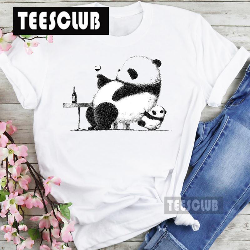 Cute Panda Black & White Personalized T-shirt Short-Sleeved round Neck Top for Men And Women Cartoon Bear Design Summer polyeste