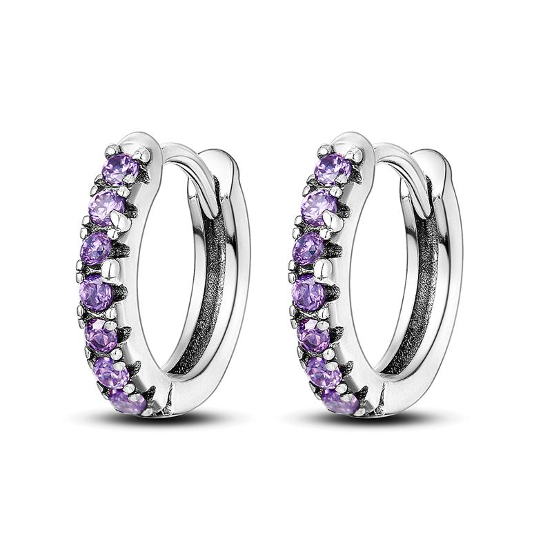 925 Sterling Silver Hoop Earrings Closely Set Purple Zircon Iris Butterfly Star Moon Cat Earrings for Women Fashion Jewelry Gift