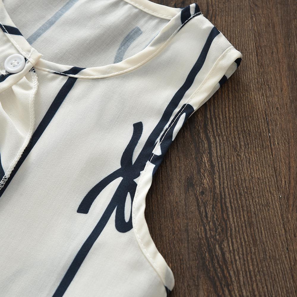 Girls' Bowknot Print Set Summer New Korean Style Sleeveless Top Wide Leg Pants Two-Piece Set