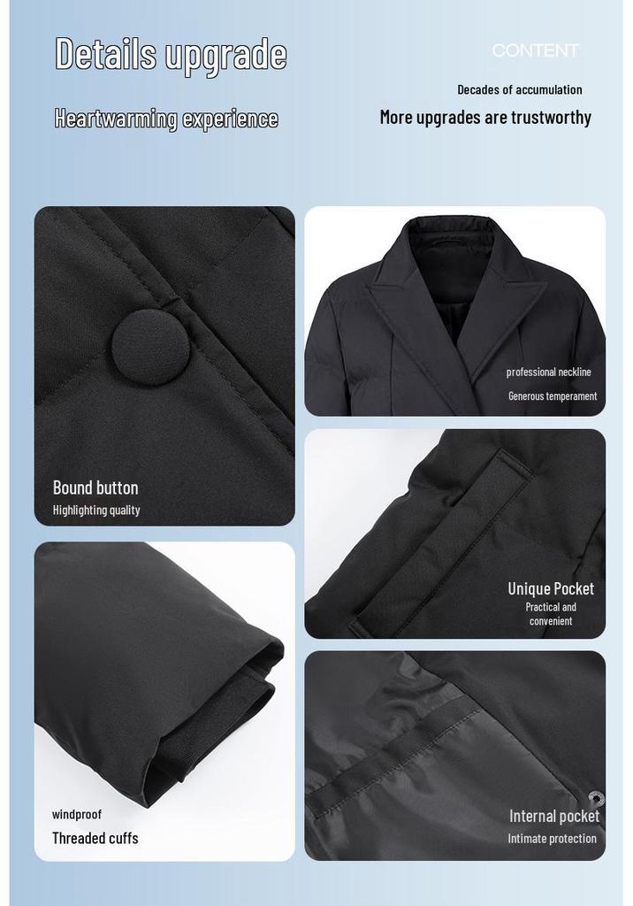 Unisex Mid-Length Thickened Down Coat for Office or Workwear