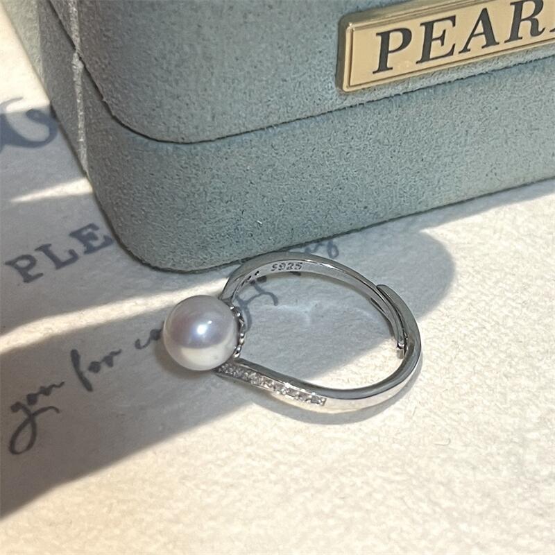 Fine Jewelry Freshwater pearls all-body sterling silver ring 6~7mm strong light flaws small light bulb pearl ring for women