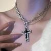 Trend Sweet And Cool Artificial Diamond Cross Pendant Pearl Personality Cool Wild Collarbone Chain Necklace Gift