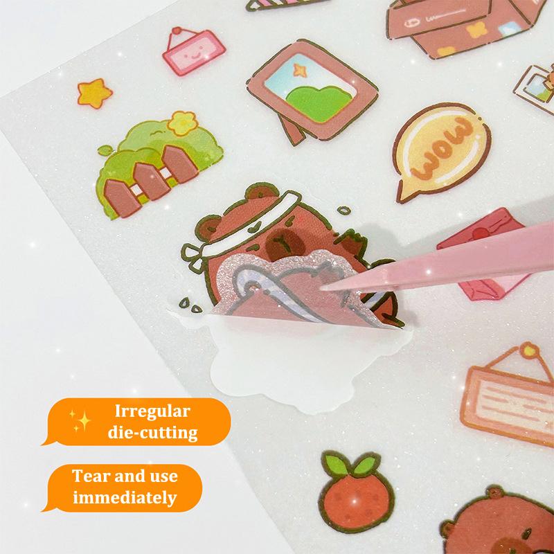 4Sheets Kawaii Cute Capybara Frosted Stickers Cartoon Diary Decoration Scrapbooking Journal Stickers Aesthetic Stationery School