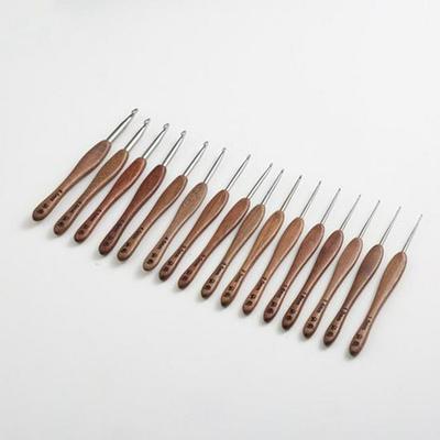 Blood Sandalwood Handle Stainless Steel Crochet Hook for Yarn and Doll Knitting