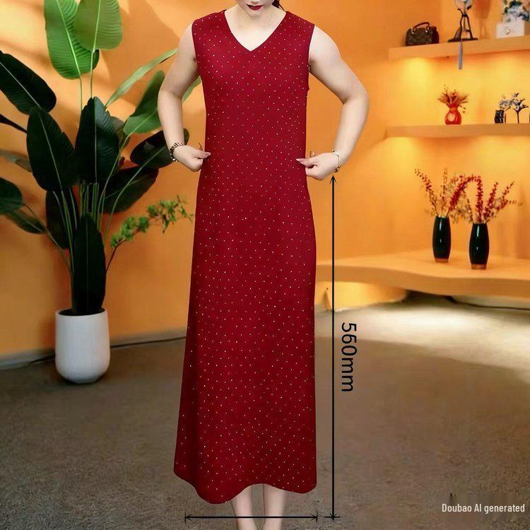 

2026 Stylish Sleeveless Summer Dress: Loose, Slimming, Knee-Length Vest for Moms 4XL (130-145 lbs) вина червоного кольору