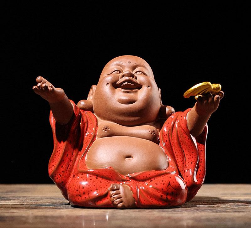 

Chinese Zen Style Purple Clay Maitreya Buddha Decorations Living Room Porch Car Mounted Tea Set Crafts