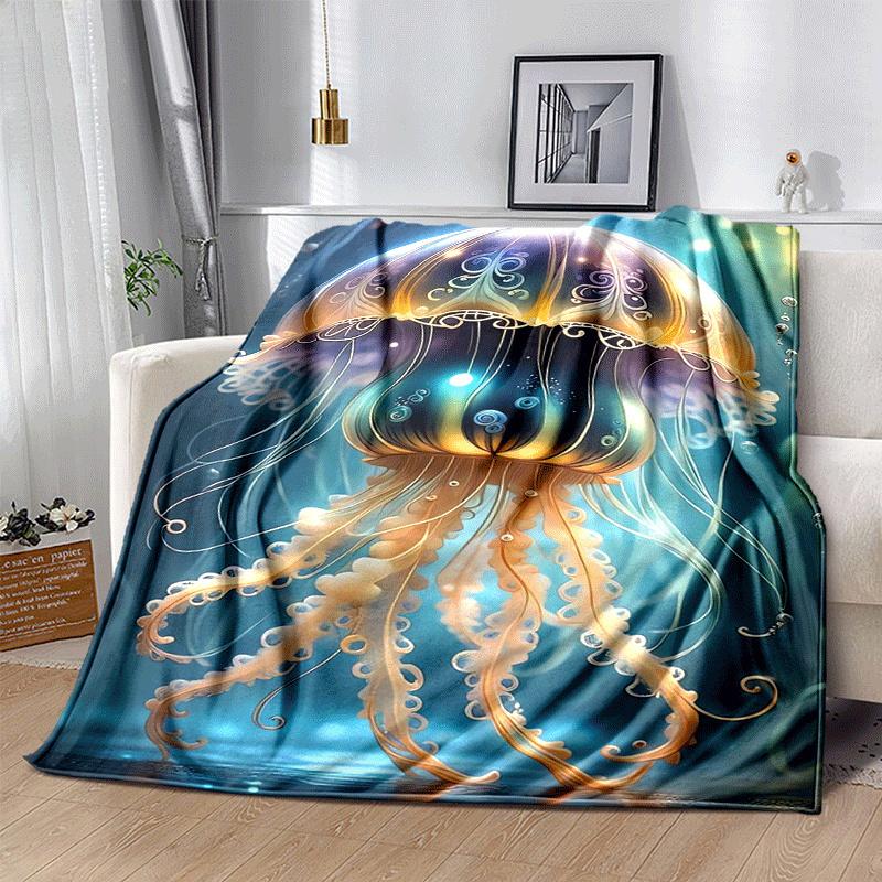 1pc Jellyfish Printing Lightweight Flannel Blanket, Comfortable and Warm Blanket, for Camping Sofa Bed and Couch Office, In All Seasons