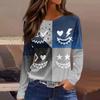 Women's Halloween Print Long Sleeve Top with Round Neck and Hem Slit for Casual Party Wear