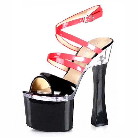 15Cm high heels thin heels waterproof table shoes color matching hollow hate sky high crystal wedding shoes women