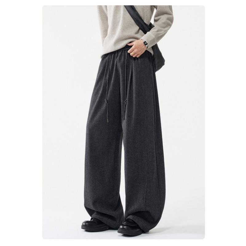 Mens Loose Retro Casual Drooping Straight Long Imitation Wool Trousers