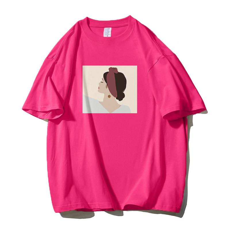 Shellsuning Oversized Casual O-neck Printed T-shirt dla kobiet 2023 Lato Proste All-match Dziewczyny Koszulki 100% Bawełna Miękki Top Podstawowe Harajuku Pary Topy