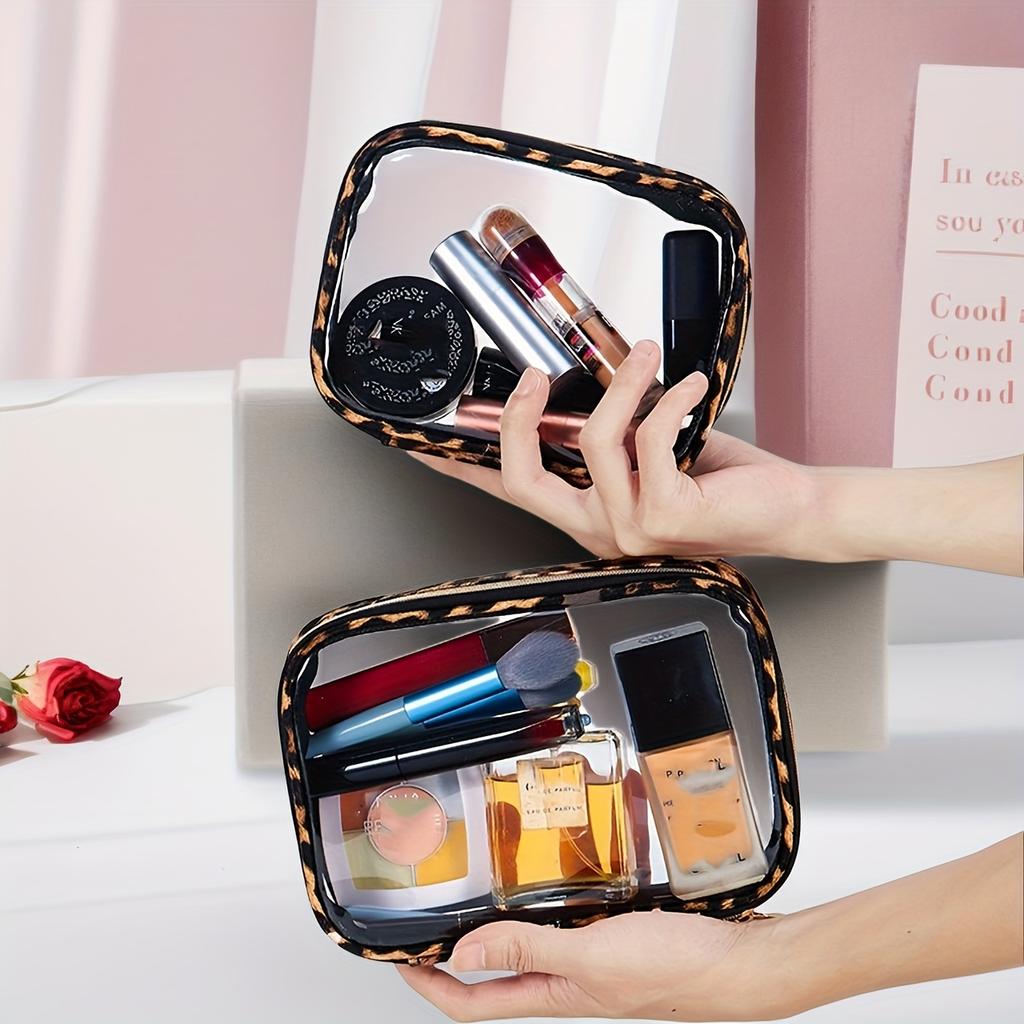 Multi-Compartment Leopard Print Toiletry Bag, Clear Top Design, Durable Travel Storage Pouch for Cosmetics & Electronics