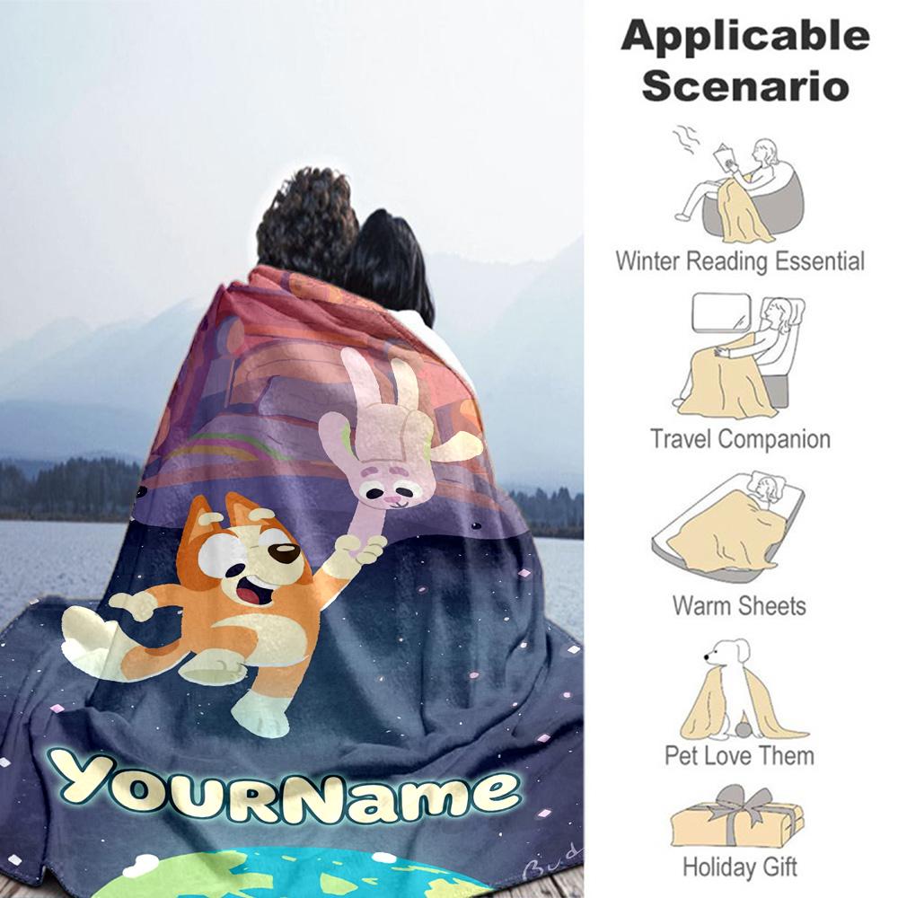 Bluey 149 Customize Text Blanket Cozy Personalized Blanket Comfortable Versatile for Bed Couch Bedding Sofa Ideal for All Seasons