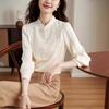 Retro Button-up Shirt for Women In Autumn New Style Lace Embroidered Beaded Long-sleeved Top