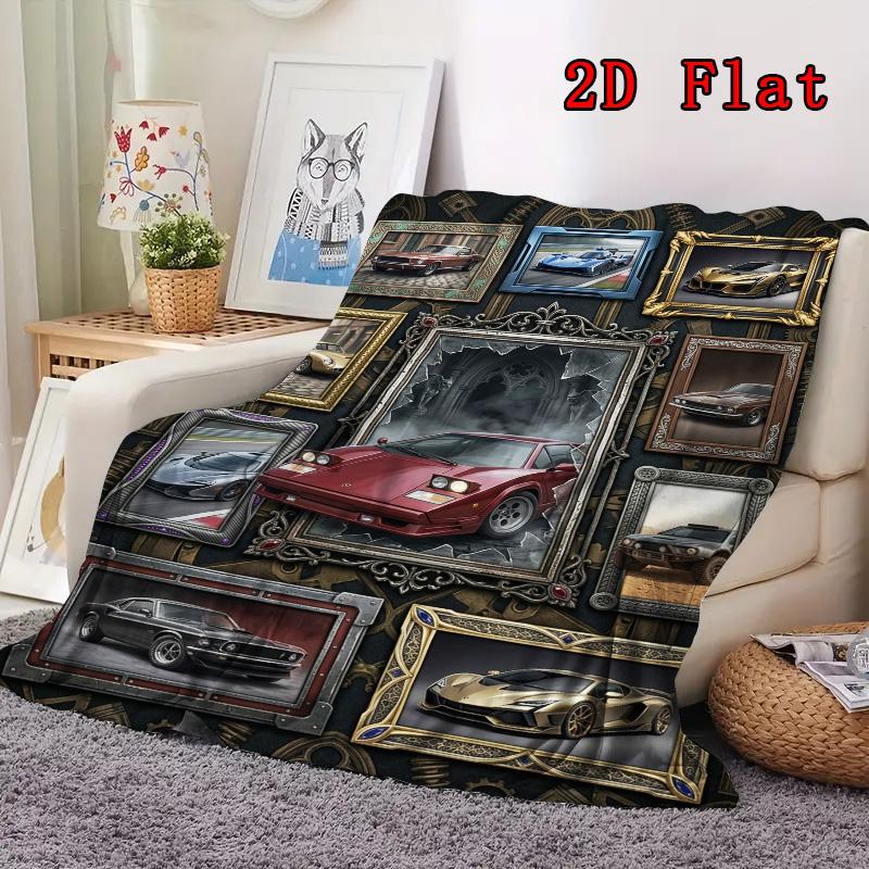 Classic Car Collection 2D Flat Pattern Flannel Blanket, High Quality All Seasons, Home Decor, Warmth and Comfort, Perfect for Christmas Gifts.