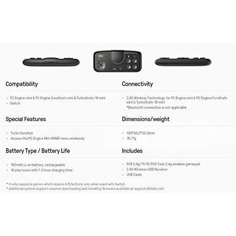 Manette de jeu sans fil TG16 2.4G pour PC Engine Mini, PC Engine CoreGrafx Mini, TurboGrafx-16 Mini et Nintendo Switch