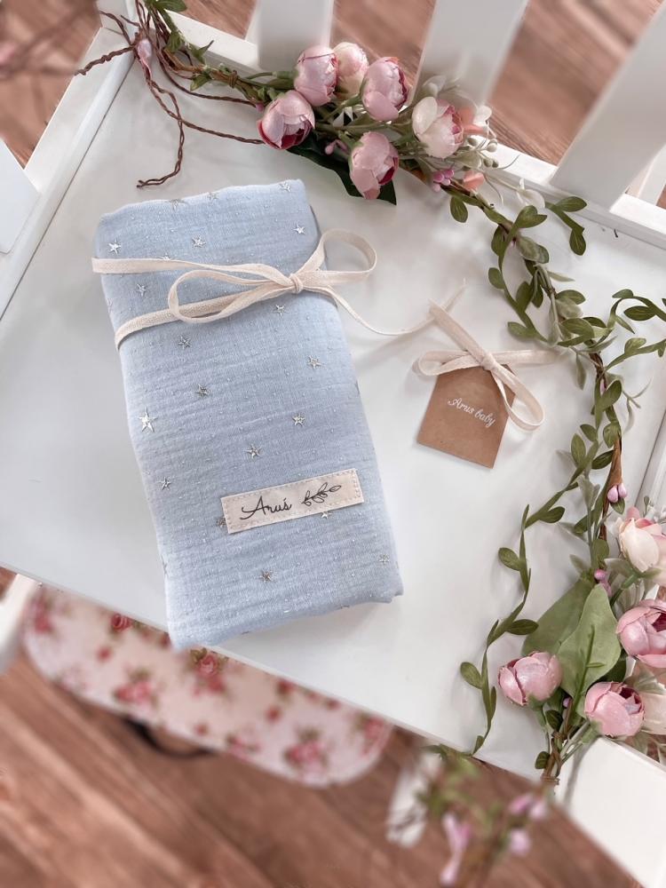Muslin Swaddle Wrap 80x80cm Double Gauze (Blue Stars)