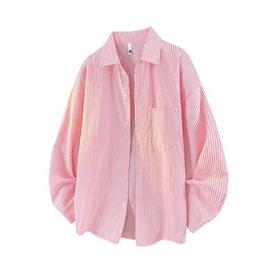 Moda Uomo Primavera 2026 Camicia a Righe Uomo Casual Larga Stile Hong Kong Camicie Uomo Monocolore Camicie Coreane a Maniche Lunghe