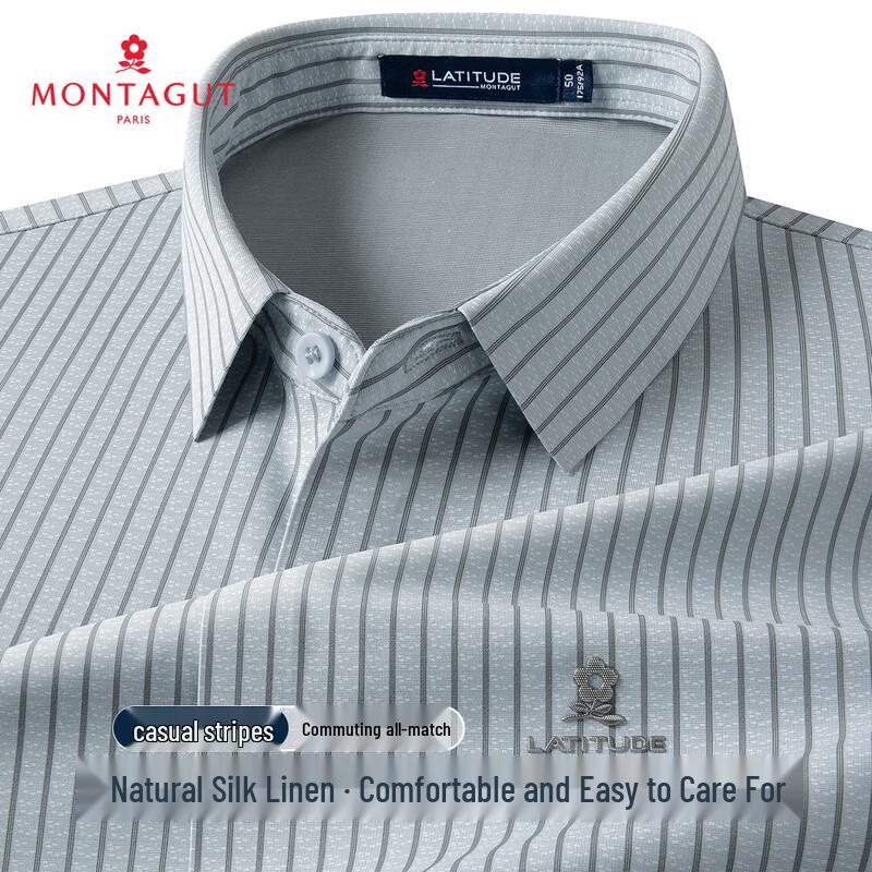 

MONTAGUT Men s Striped Silk-Linen Blend Casual Shirt 50