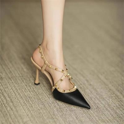 Fashion Women's Sandals Summer New High Heel Pointed Head Rivet Buckle Slippers Casual Temperament Fine Heel Sandals