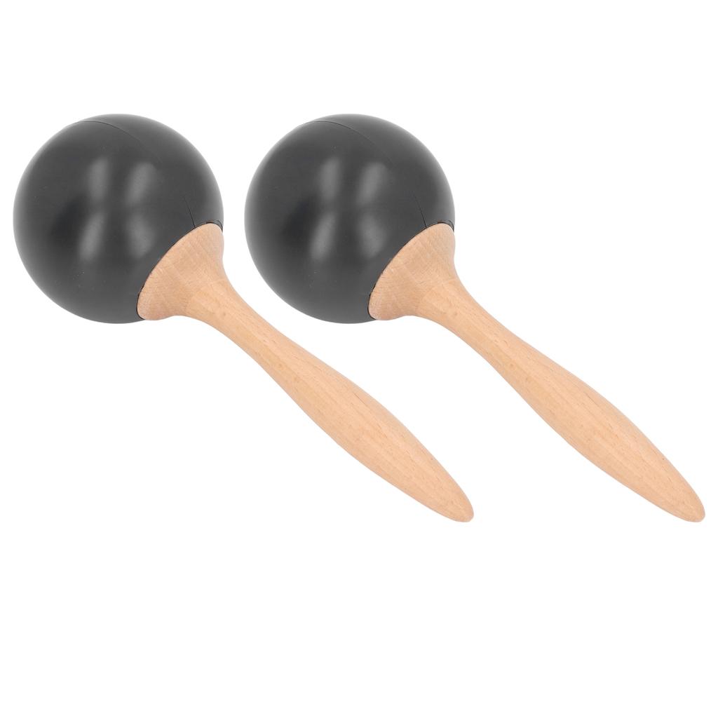 2PCS Sand Hammer Adult Maracas Shaker Wooden Handle Hand Percussion Instrument Toy for Party Concert Black Wood Color