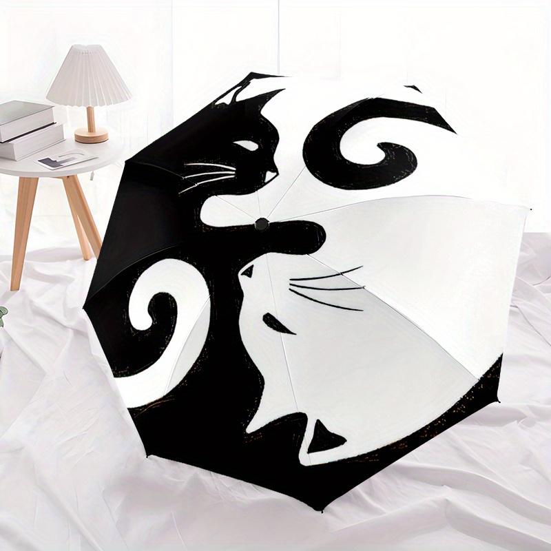 1 Stück Yin Yang Katzen Automatischer Faltregenschirm Kompakt & Leicht für Outdoor-Abenteuer Tägliche Nutzung, Weihnachten, Valentinstag