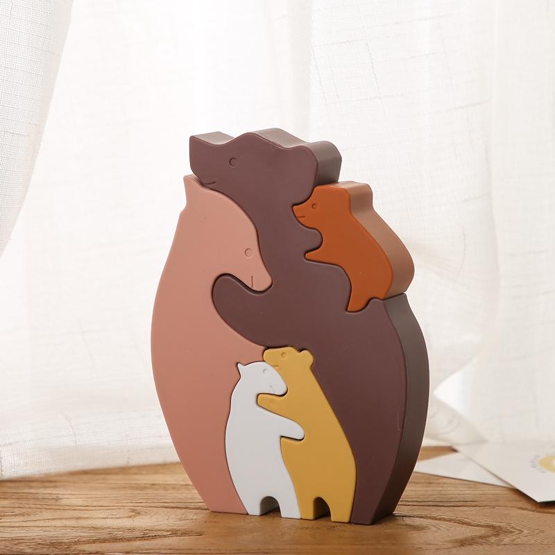 1Set Rabbit Silicone Blocks Baby Montessori Educational Toys for Children Creative Animal Jigsaw Stacking Toys Constructor Games