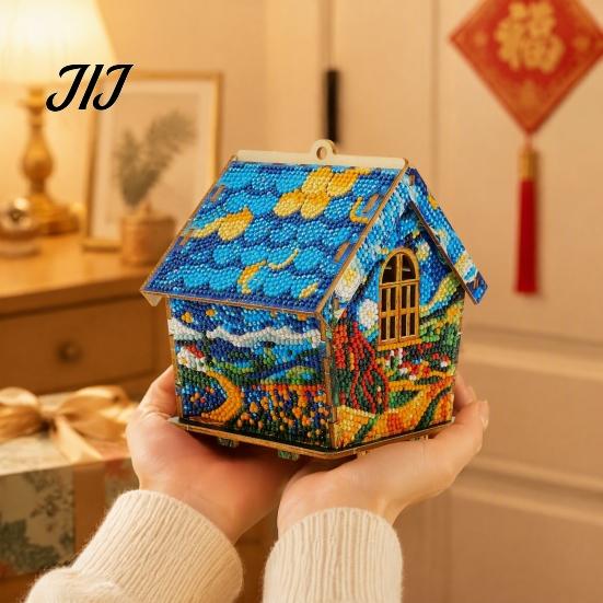 Artigianato da scrivania fatto a mano Kit Pittura con strass Casa di Natale 3D, Set Artigianale Fai da te Capanna Girasole in Legno, Ornamento Artistico Artigianale per Decorazione