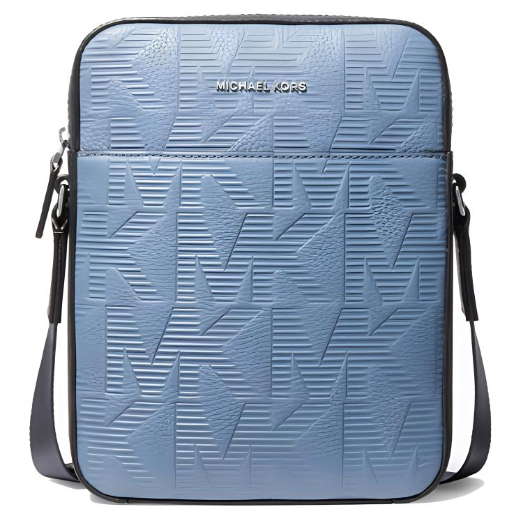 New MICHAEL KORS MK Cooper Leather Cell Phone Pouch, Crossbody Bag Medium Men's Haze Blue/Black 37S2LCOC6L-411