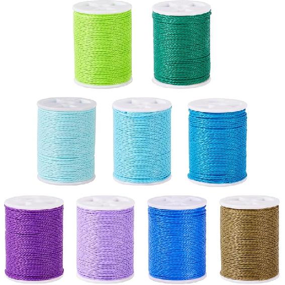 Craftdady 9 Rolls 1mm Waxed Polyester Twine Cord Macrame Braided Bracelet Making Beading Thread String Twisted Trim Cord for Friendship Jewelry