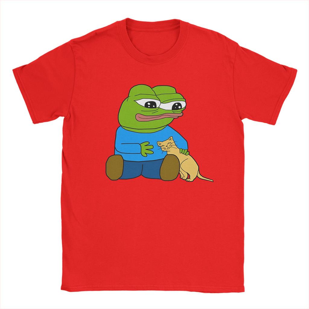 Men T-Shirt Pepes With Cat Novelty Cotton Tee Shirt Short Sleeve  T Shirts Crew Neck Clothing Printing