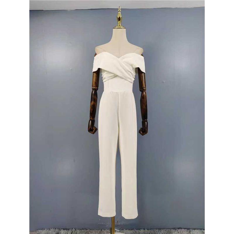 

Export Single H Home Sexy Summer Texture off-Neck Temperament Wild off-Shoulder Tube Top Slim Looking Women s Jumpsuit White XL/42