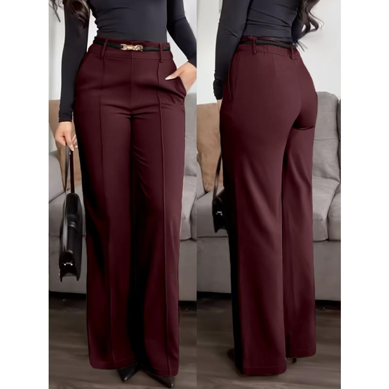 Pantaloni Lunghi da Donna a Gamba Dritta, Colore Unito, Tasche con Zip, per Lavoro e Pendolarismo