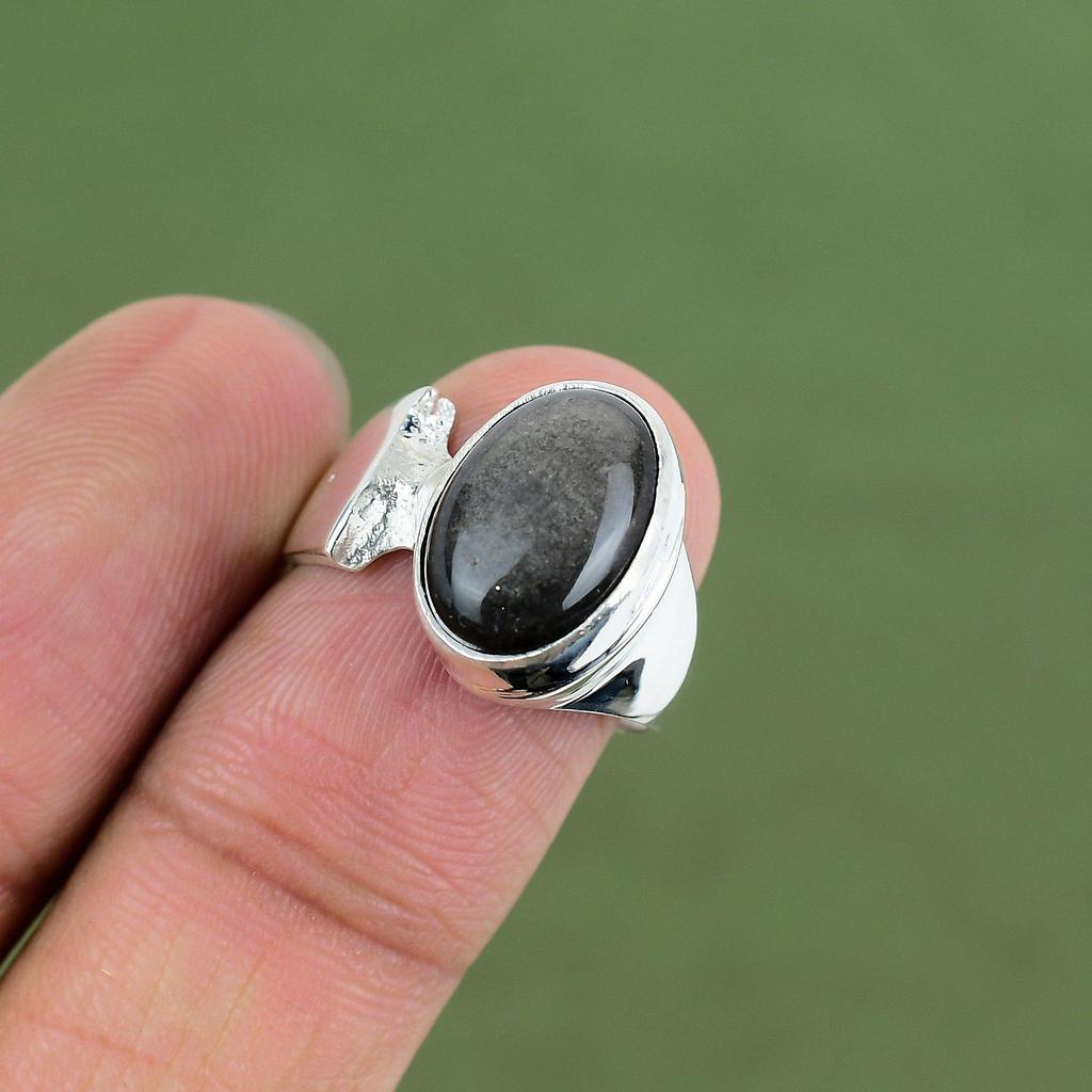 Silver Sheen Obsidian Ring 925 Sterling Silver Ring Real Gemstone Jewelry Latest Design Ring Handmade Amazing Jewelry Available In Ring Size