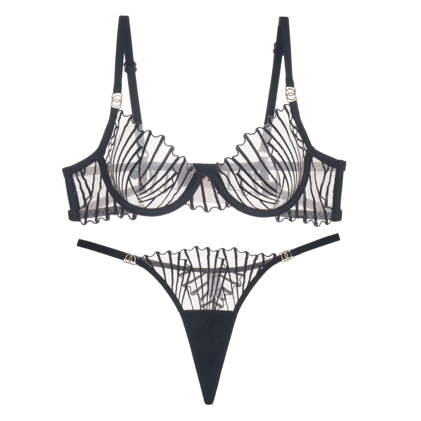 

Ультратонкий комплект из вышитого бюстгальтера и стрингов из французской сетки - Дышащий, с эффектом пуш-ап Large