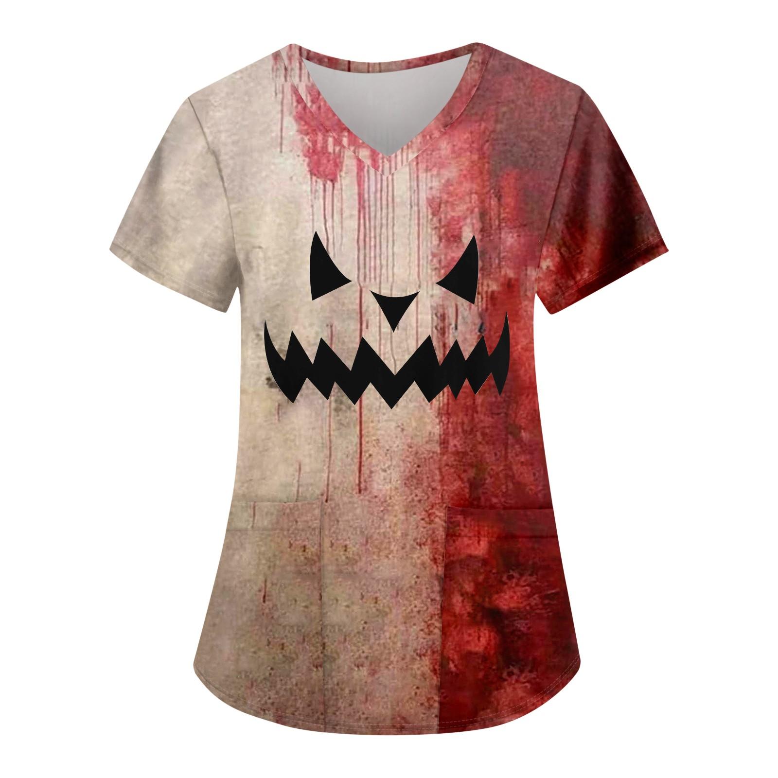 

Женская модная повседневная футболка с принтом на Хэллоуин и карманом XXL