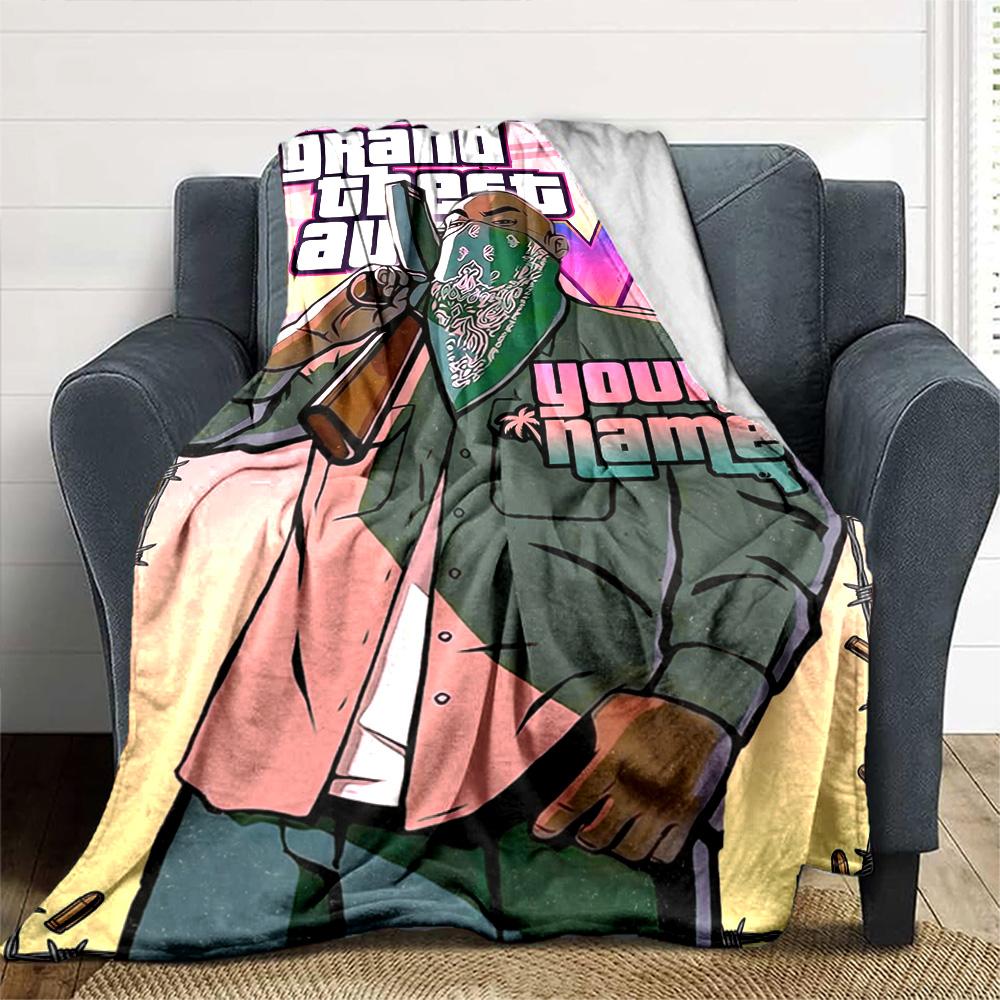 Gta Customize Your Name Blanket Cozy Personalized Blanket Durable Comfort Throw For Picnics Office Bedding Office Chair All-Season Use