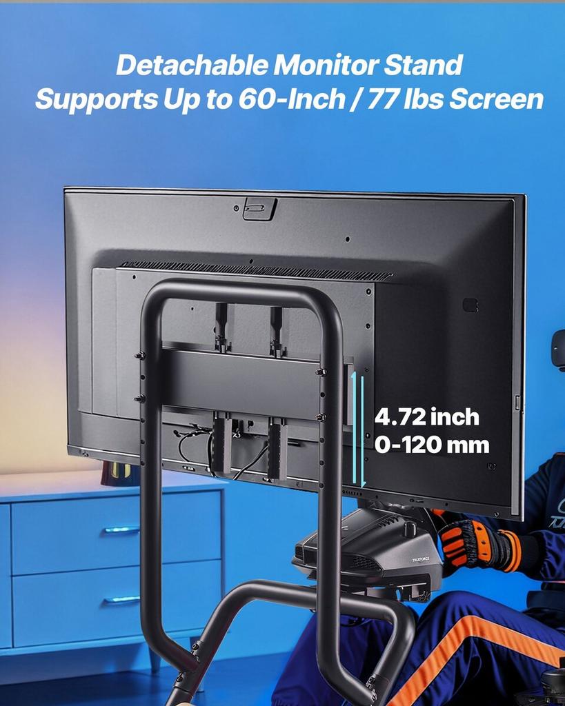 Racing Wheel Stand, Heavy-Duty Simulator Cockpit Steering Wheel Stand with Monitor Stand, Fit Logitech G25,G27,G29,G920,G923, Thrustmaster T300RS,TX