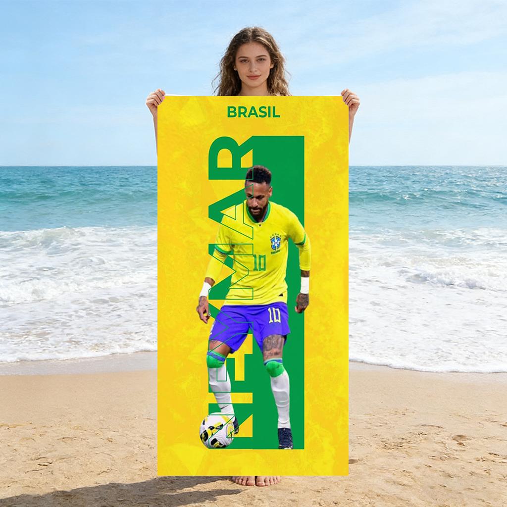 Asciugamano da Spiaggia Neymar N.10 Coppa del Mondo di Calcio Asciugamano Asciugatura Rapida Adatto per Mare Piscina Campeggio Vacanza Yoga Per Famiglia Amici