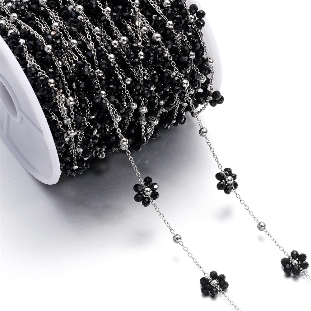 1Meter Stainless Steel Chain Flowers Pearl Beads Flat Link Chains for Necklaces Anklet Supplies DIY Jewelry Making Wholesale