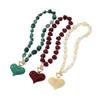 Boho Resin Perlenkette Knebelverschluss Damenschmuck Mode Klobiger Herzanhänger Geschenk