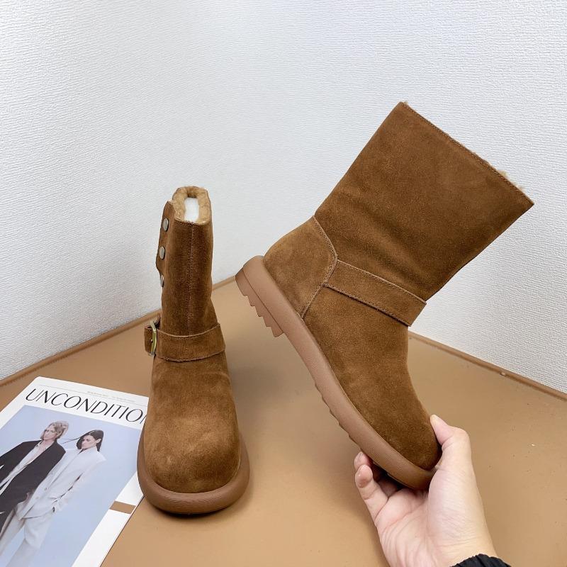 Fold two fashionable snow boots for women, retro lamb wool piled and thickened medium boots for children