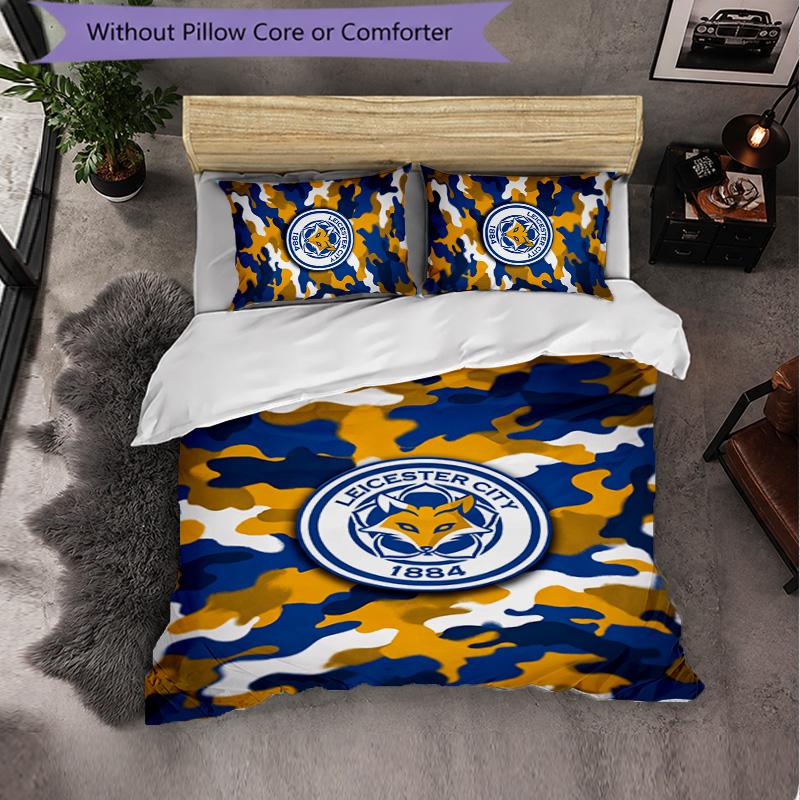 Leicester City Football 3 Piece Bedding Set Soft Duvet Cover Set with Pillowcases Printed Bedroom Decor Set for Home