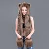 Fellimitat Mütze mit Schal und Handschuhen Set - Niedliches Plüschtier-Motiv Winter Warme Kopfbedeckung Damen Teens