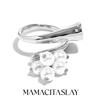 MamacitaSlay Unique 18K Gold Plated Stainless Steel Pearl Geometric Open Rings Waterproof Jewelry Women's Creative Charm Gift