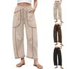 Women's Wide Leg Pants With High Waisted Straight Leg And Spliced Pocket Casual Pants