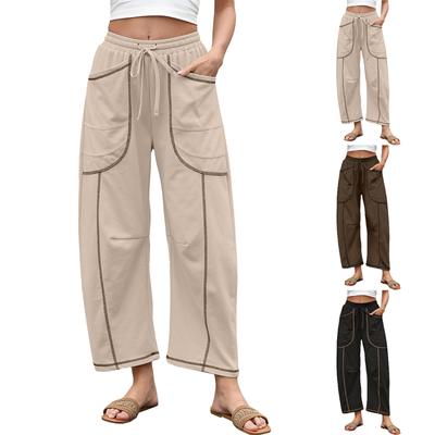 Pantaloni largi pentru femei cu talie înaltă, picior drept și buzunar îmbinat, pantaloni casual
