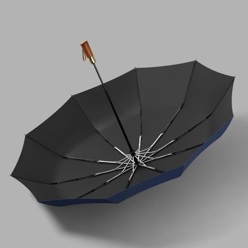 Three-fold 10-bone Automatic Double Umbrella, Solid Wood Handle, Aluminum Alloy Skeleton, Vinyl Fabric, UV-proof Sun Umbrella