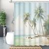 "Cartoon Sommerinsel Duschvorhang - Palmen- & Stranddesign, Polyester, 12 Haken inklusive, Badezimmerdeko im Hotelstil"